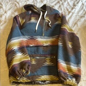 Blue and Brown Zip Up Jacket with Southwestern Pattern